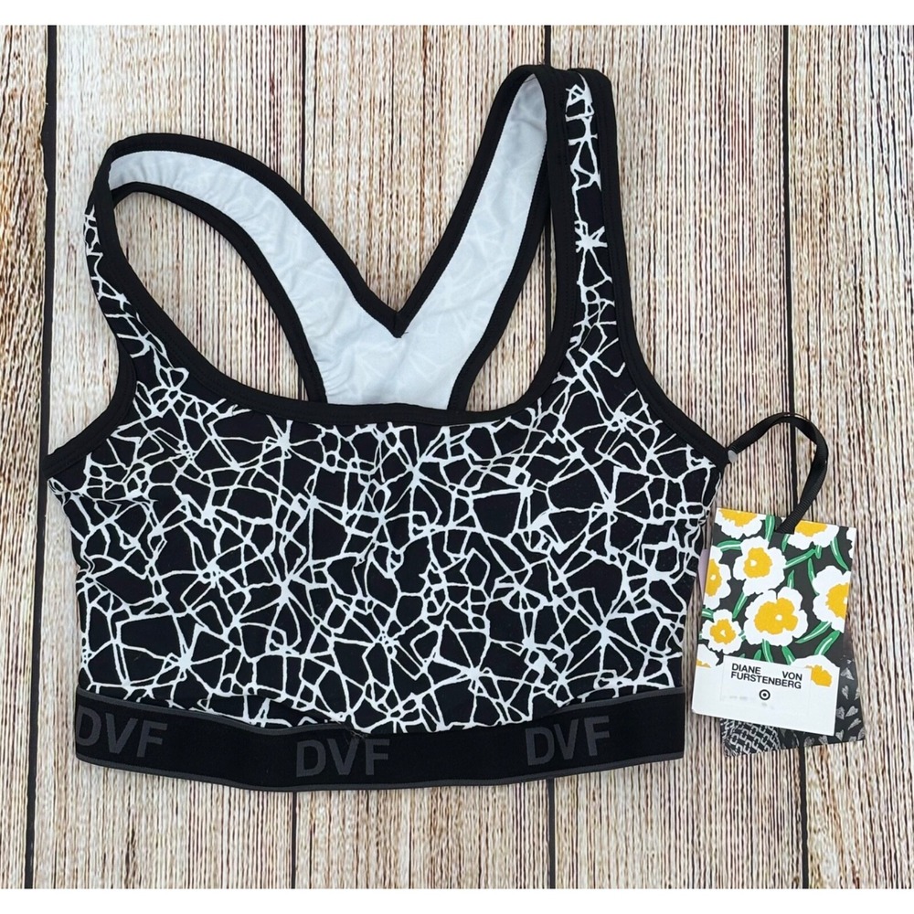 NWT Diane Von Furstenberg x Target Sports Bra Size XS Black White Print DVF Logo